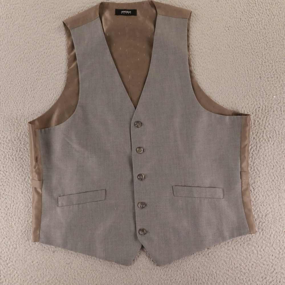 Angelo Rossi Vest 44R L Gray Polyester Rayon Suit Vest Waistcoat